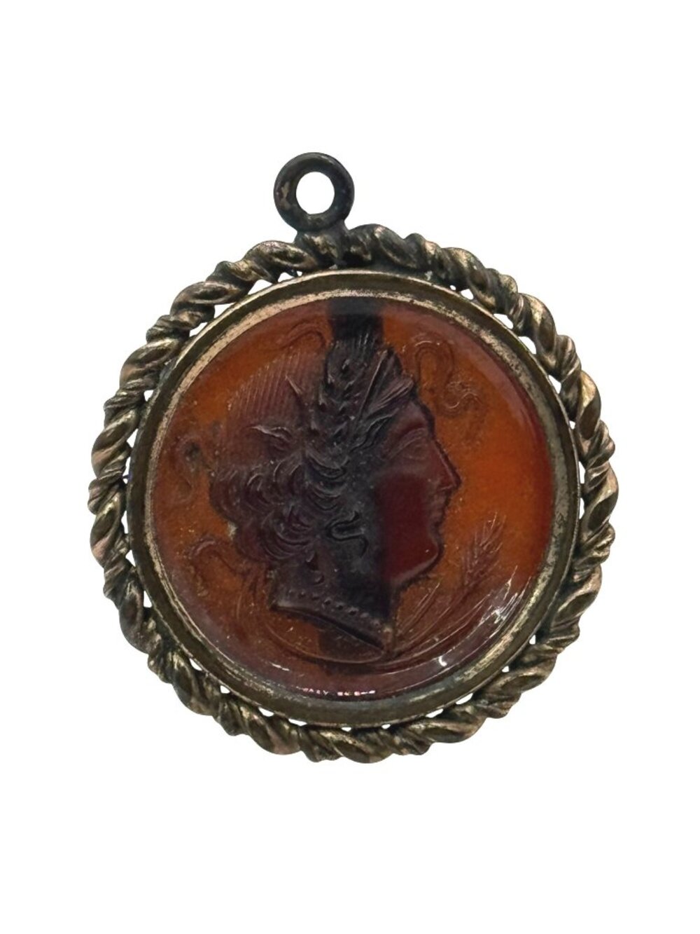 Antique Decorated Carnelian Orange Rope Trim Root Beer Cameo Watch Fob Pendant 1